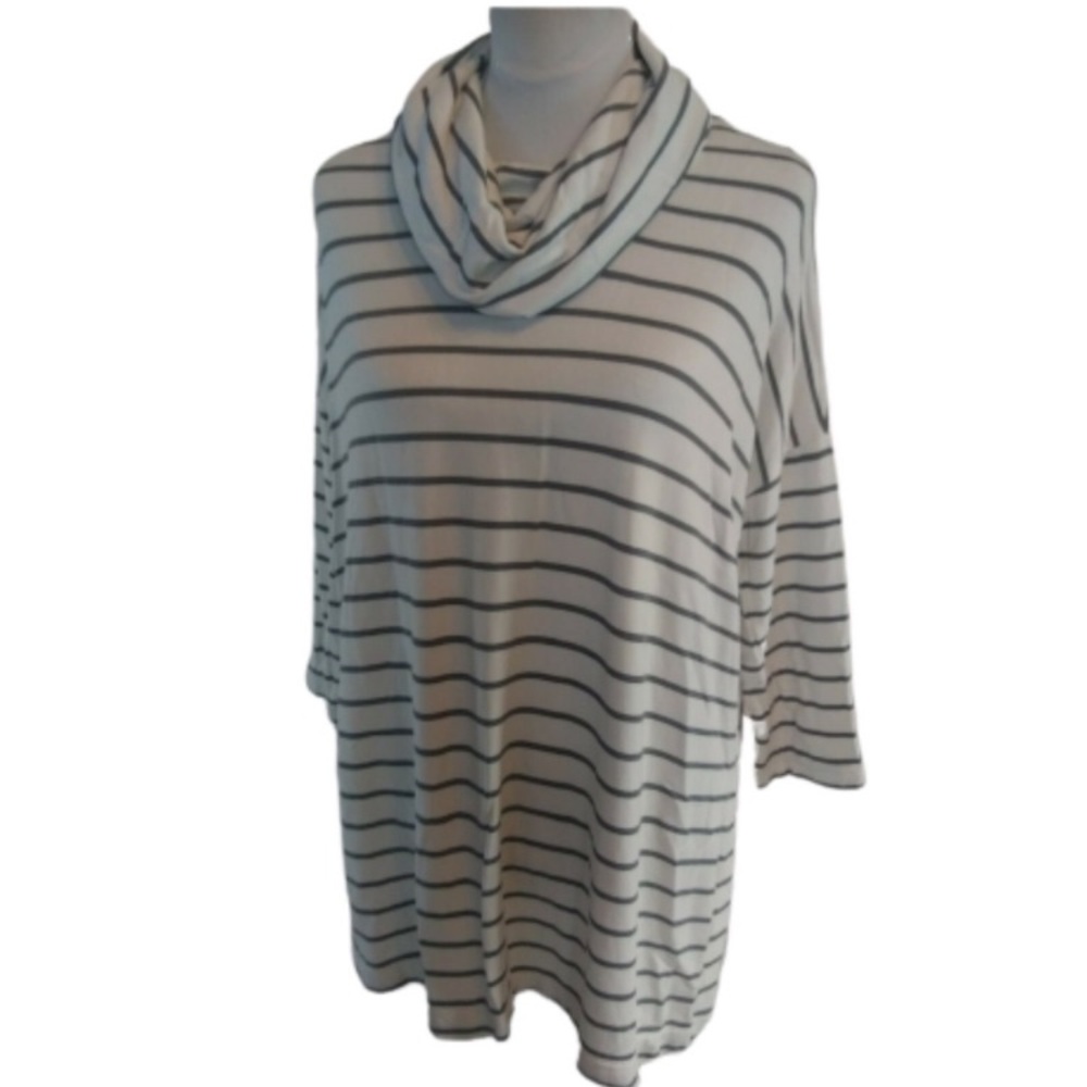 ANN TAYLOR LOFT Women's XS Gray White Striped Cowl Neck Lounge Tunic Top